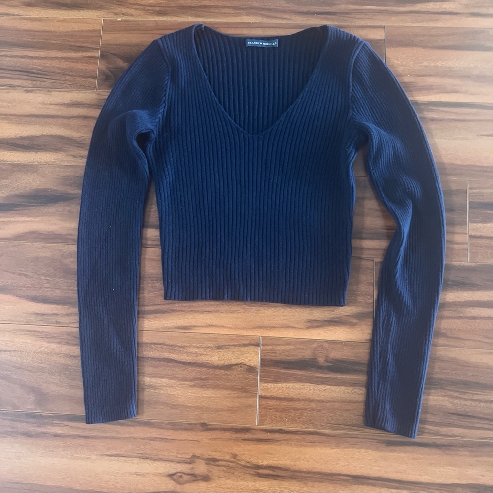 Brandy Melville Dark Blue Ribbed Knit Top